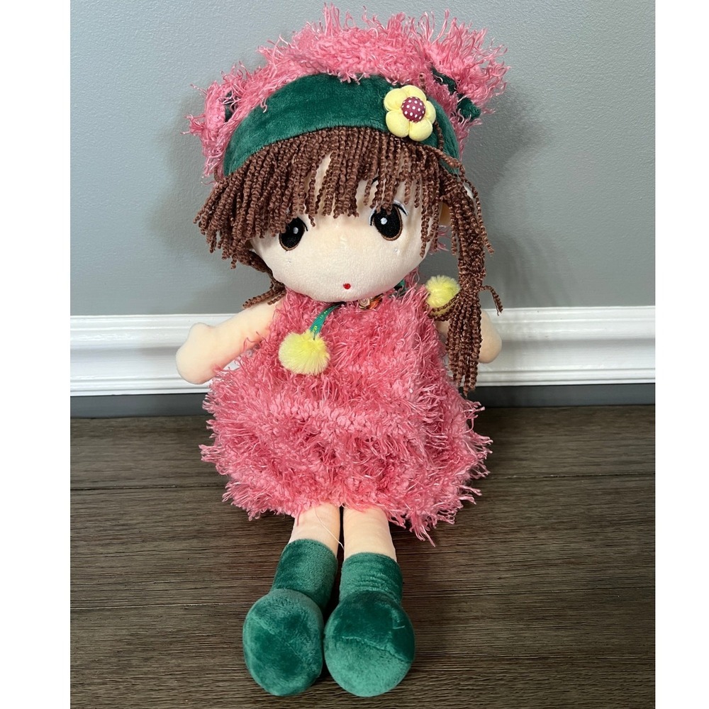 HWD Jiaru Kawaii Anime Plush Doll Pink Shaggy Dress Green Boots